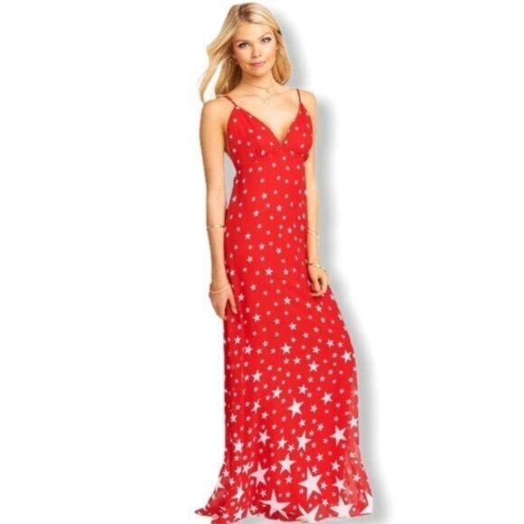 Show Me Your Mumu Star Print Maxi Dress S NEW Red White Patriotic July 4th Boho - Picture 1 of 9